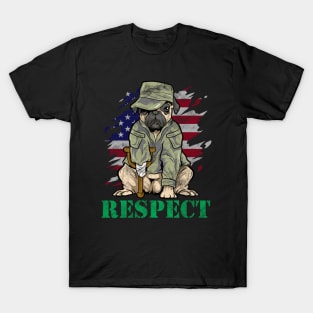 Military Pug Dog Veteran US Army American Flag Gift T-Shirt